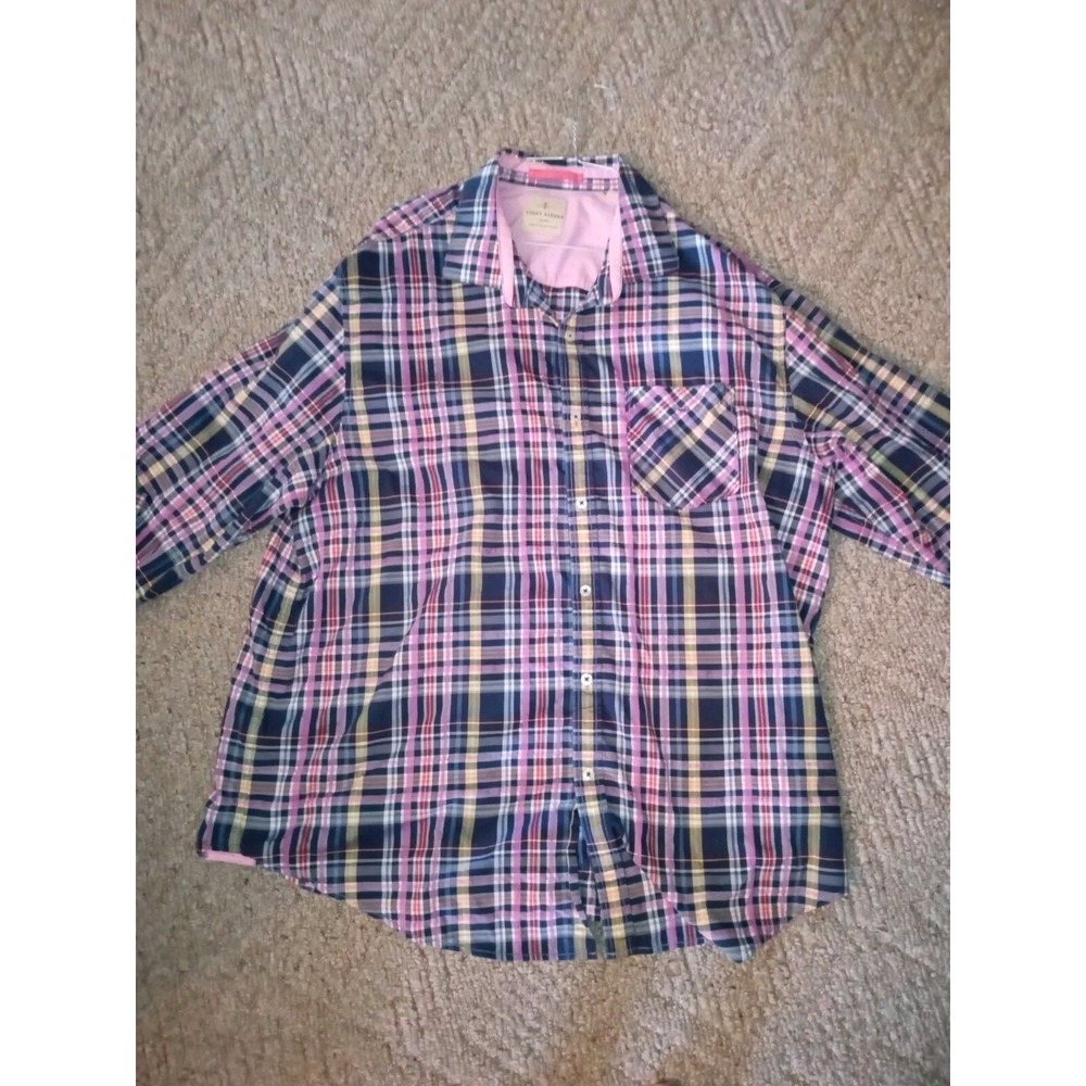 Tommy Bahama Button Down Up Shirt Adult XXL Pink‎ Plaid Collar Long Sleeve Mens